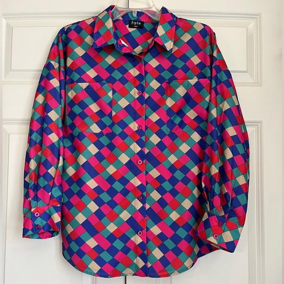 Fate Silky Color Block Button Down Top Small - Picture 4 of 9